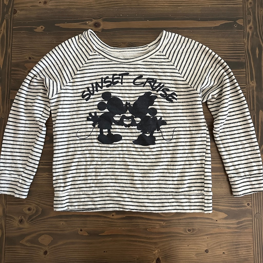 Women's Disney Cruise Line Sweatshirt XL White Black Stripes Mickey Minnie